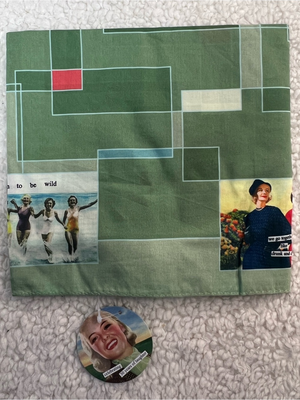 Anne Taintor Silk Cotton Graphic Scarf with Retro Photo Panels